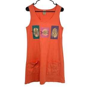 Vintage Coastal Tank Dress Small Coral Beach Seashell Coverup 90s Artsy USA